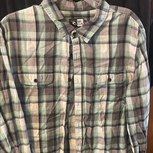 Rip Curl Men's Casual Plaid Shirt - Green and Gray